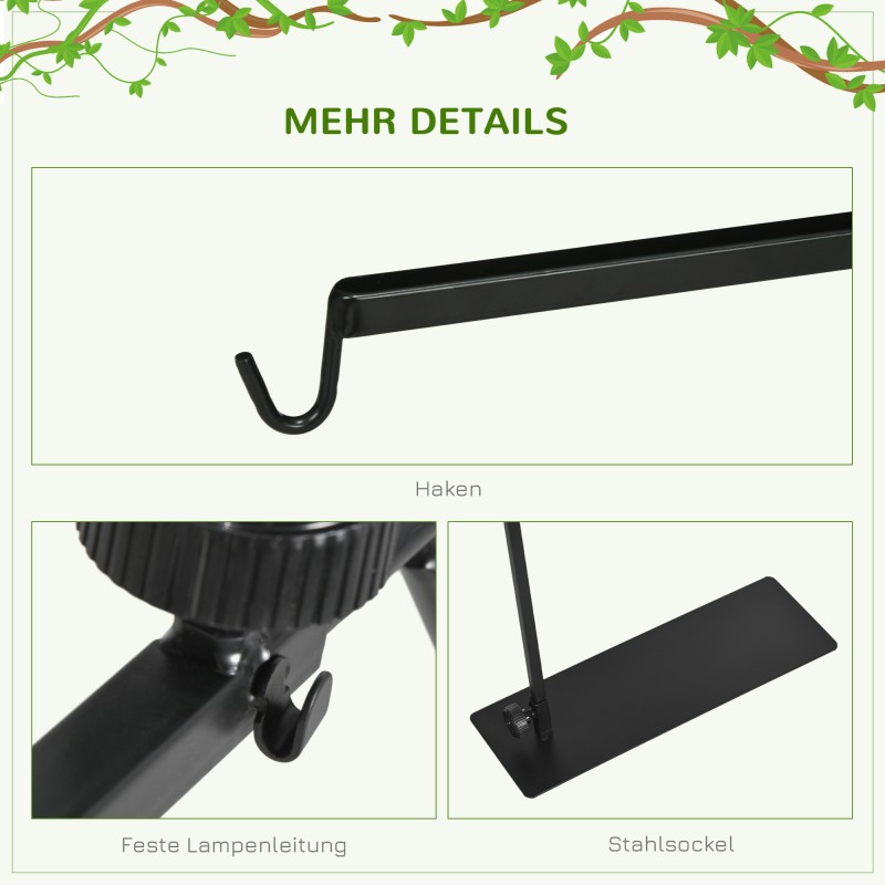 Lämpölampputeline terraarioon matelijoille ja sammakkoeläimille, säädettävä teräs 40x15x95 cm, musta