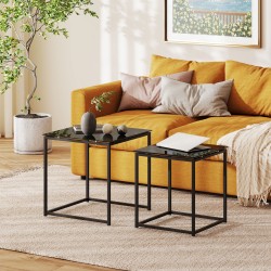 Apupöytäsetti 2 kpl, karkaistu lasi ja teräs, pinottava, olohuoneeseen, musta