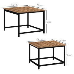 Satztisch-Set 2 kpl sohvapöytää, industrial-tyyli, musta teräsrunko, puukuvioitu kansi