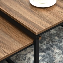 Satztisch-Set 2 kpl sohvapöytää, industrial-tyyli, musta teräsrunko, puukuvioitu kansi