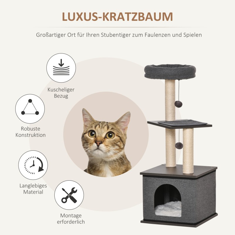 Kissan raapimis- ja kiipeilypuu sisalista, lastulevyä, 40 x 40 x 104 cm, tummanharmaa