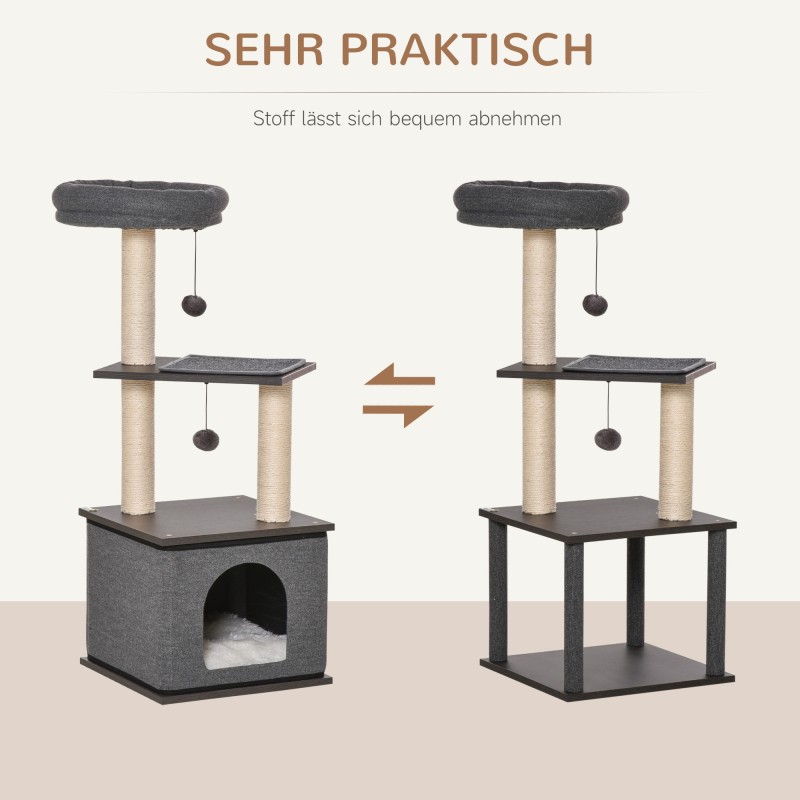 Kissan raapimis- ja kiipeilypuu sisalista, lastulevyä, 40 x 40 x 104 cm, tummanharmaa