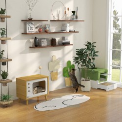 Kissan raapimalevy seinään, kaktusdesign, juuttipinta, 30 x 60 cm, 2 kpl, Eiche+Weiß+Grün