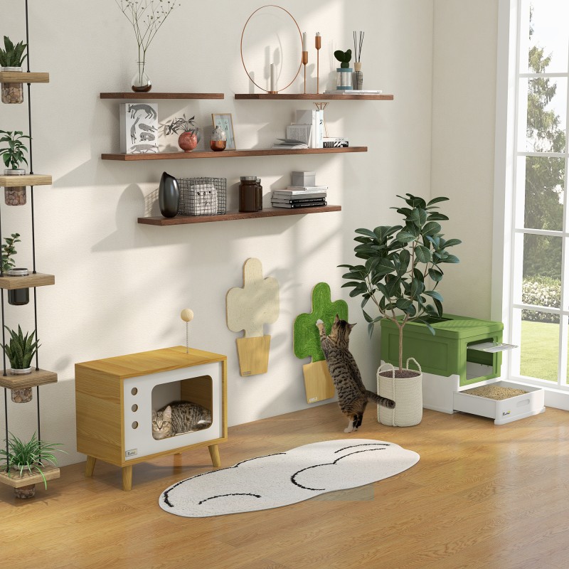 Kissan raapimalevy seinään, kaktusdesign, juuttipinta, 30 x 60 cm, 2 kpl, Eiche+Weiß+Grün