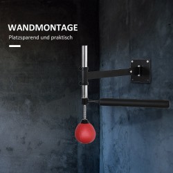 Nyrkkeilyteline seinäkiinnityksellä, nopeuspallo ja 360° refleksitanko, korkeussäädettävä, musta/punainen