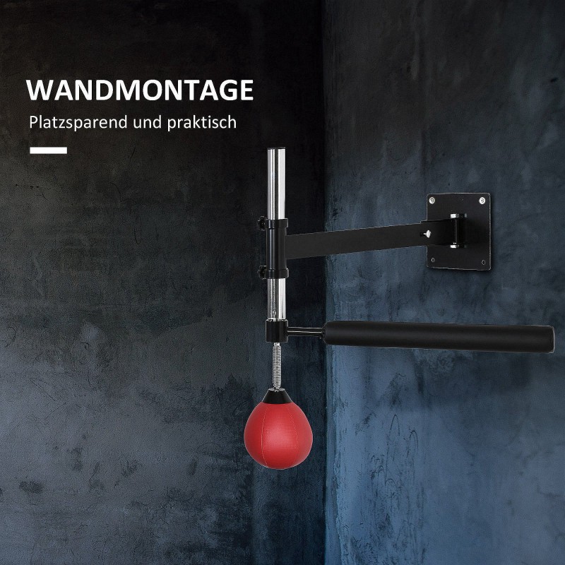 Nyrkkeilyteline seinäkiinnityksellä, nopeuspallo ja 360° refleksitanko, korkeussäädettävä, musta/punainen