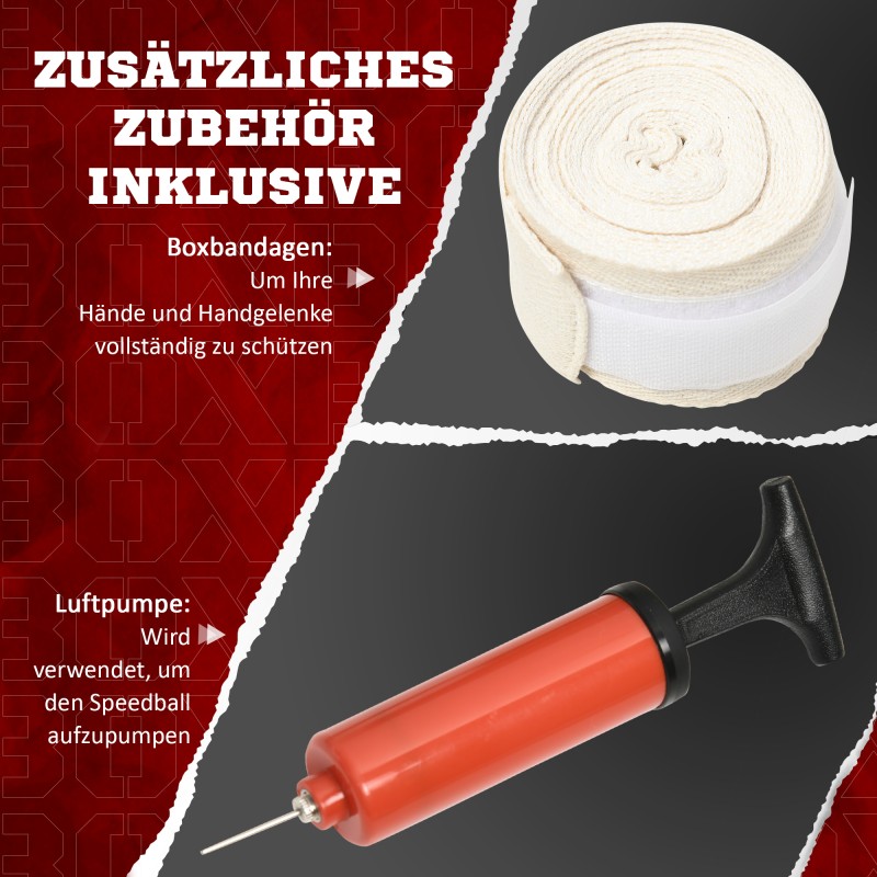 Nyrkkeilyn vapaasti seisova treeniteline, säädettävä 163–205 cm, nopeuspallo ja reaktiotanko, musta/punainen/sininen