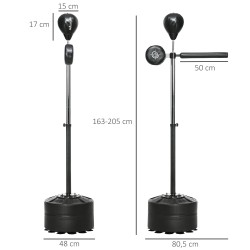 Säädettävä nyrkkeilyteline reaktiovarrella ja iskupallolla 163–205 cm musta