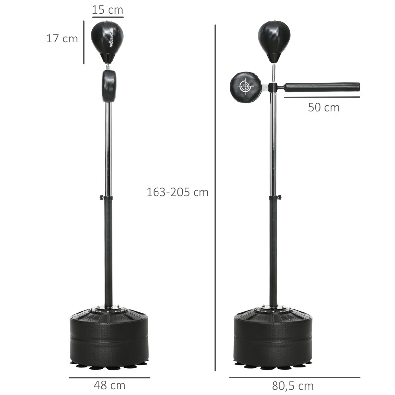 Säädettävä nyrkkeilyteline reaktiovarrella ja iskupallolla 163–205 cm musta