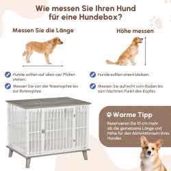 Koiranhäkki keskikokoisille koirille, puu ja teräs, tyyny, 86 x 60 x 70 cm, valkoinen/harmaa