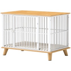 Koiran sisähäkki lukittavalla ovella teräs ja levy irrotettava tyyny 86x60x70 cm valkoinen harmaa