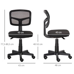 Ergonominen työtuoli toimistoon, verkkoselkänoja, korkeussäädettävä, käsinojaton, musta