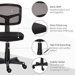 Ergonominen työtuoli toimistoon, verkkoselkänoja, korkeussäädettävä, käsinojaton, musta