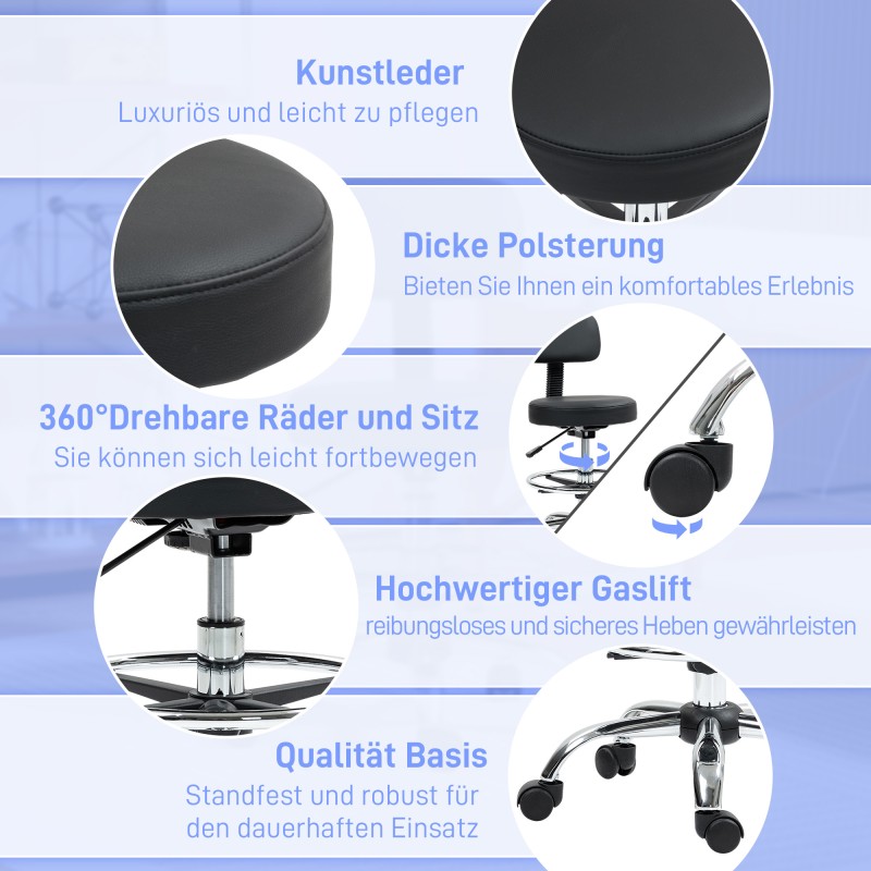 Työtuoli jalkatuella, korkeussäädettävä keinonahkainen pyörivä tuoli, musta