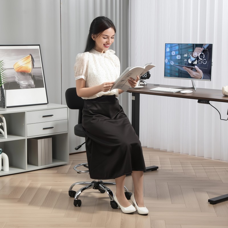 Työtuoli jalkatuella, korkeussäädettävä keinonahkainen pyörivä tuoli, musta