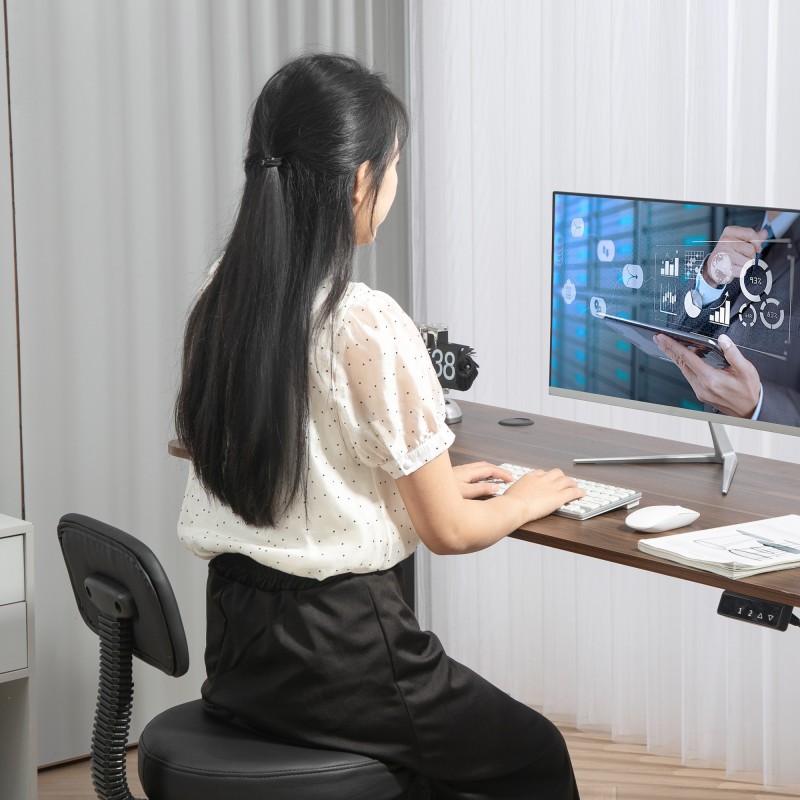 Työtuoli jalkatuella, korkeussäädettävä keinonahkainen pyörivä tuoli, musta