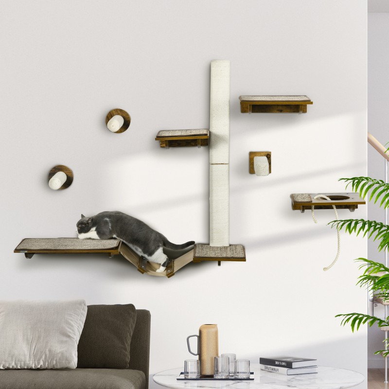 Kissan seinäkiipeilysetti, 8-osainen, lastulevy ja sisal, max 8 kg, ruskea/kermanvalkoinen