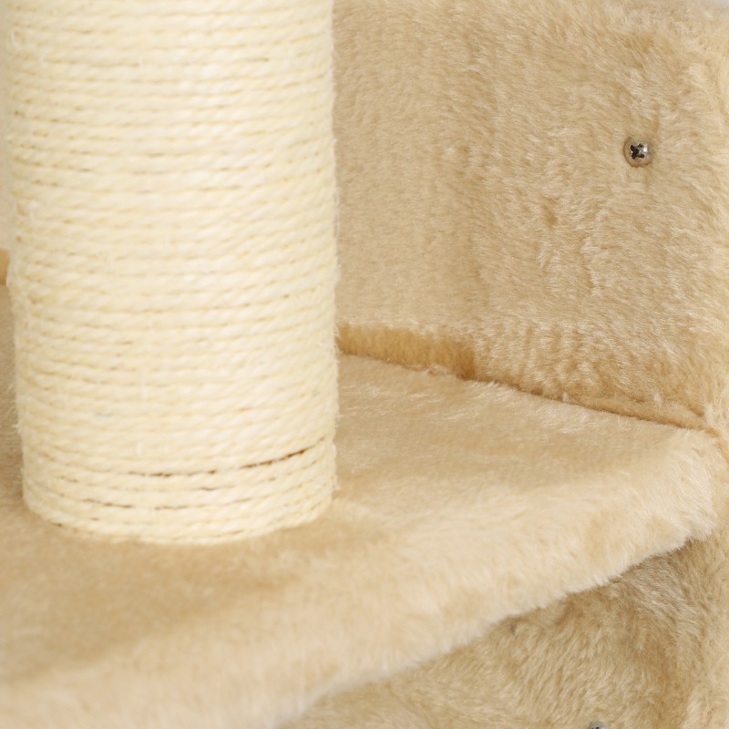 Kissan seinälle kiinnitettävä kiipeilysetti raapimapylväillä ja kulmatasolla, 3 osaa, beige