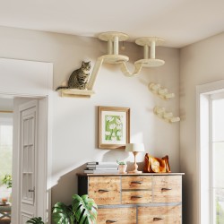 Kissan kiipeilysetti seinä- ja kattokiinnityksellä, spanlevy/sisal/plyysi, max 5 kg, beige-kermanvalkoinen