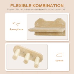 Kissan kiipeilysetti seinä- ja kattokiinnityksellä, spanlevy/sisal/plyysi, max 5 kg, beige-kermanvalkoinen