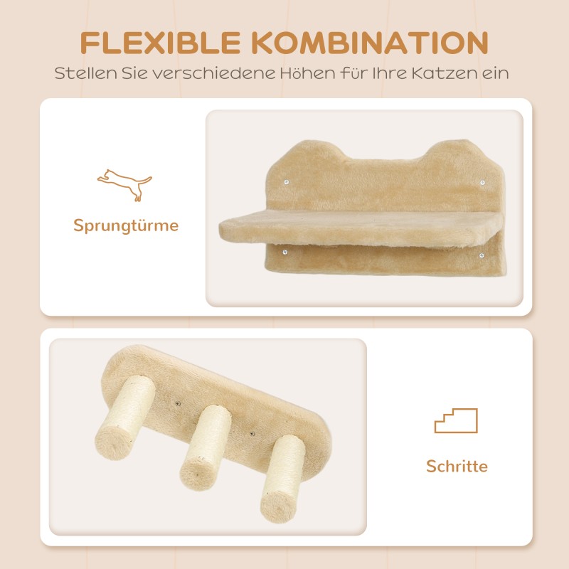 Kissan kiipeilysetti seinä- ja kattokiinnityksellä, spanlevy/sisal/plyysi, max 5 kg, beige-kermanvalkoinen