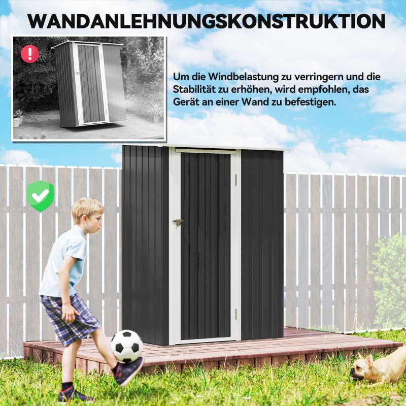 Metallinen pihavarasto / puutarhavaja 1,07 m² 142 x 86 x 189 cm, lukittava ovi, tummanharmaa