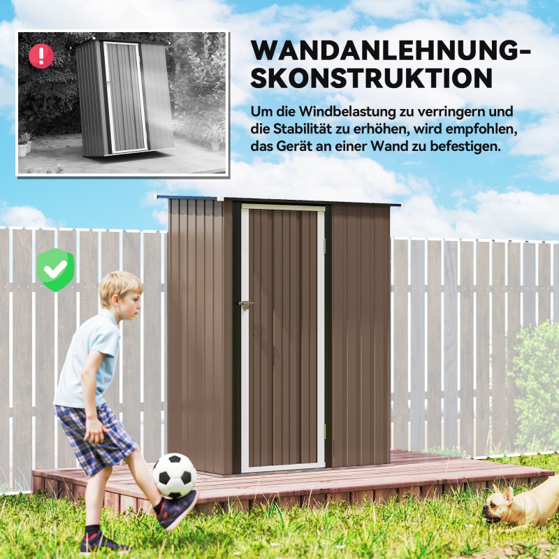 Teräksinen pihavarasto / puutarhavaja viistokatolla 142 x 86 x 189 cm ruskea