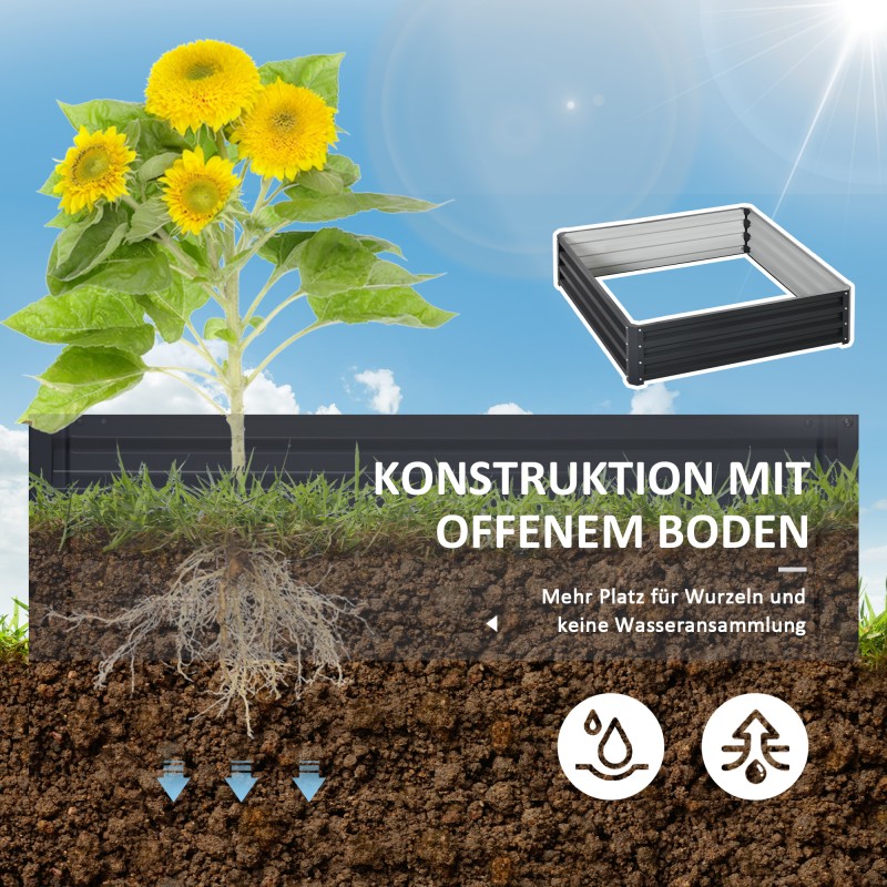 Metallinen viljelylaatikko ulkokäyttöön 120 x 120 x 30 cm harmaa, sinkitty teräs