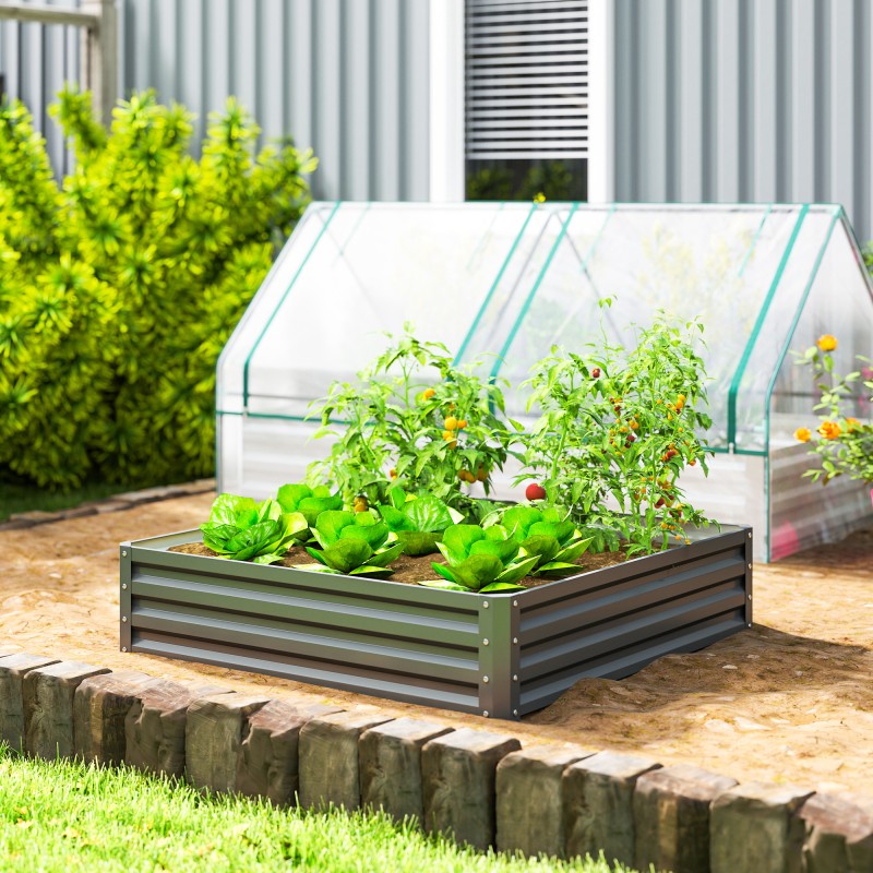 Teräksinen kasvilaatikko / kohopenkki ulkokäyttöön 120 x 120 x 30 cm, vaaleanharmaa