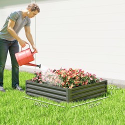 Teräksinen kasvilaatikko / kohopenkki ulkokäyttöön 120 x 120 x 30 cm, vaaleanharmaa