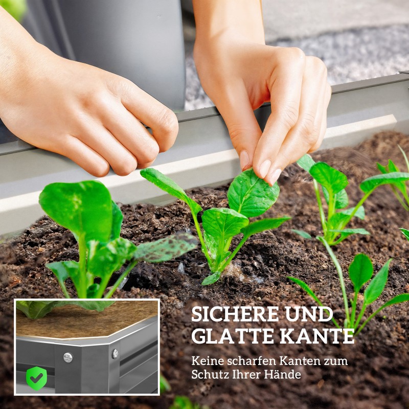 Teräksinen kasvilaatikko / kohopenkki ulkokäyttöön 120 x 120 x 30 cm, vaaleanharmaa