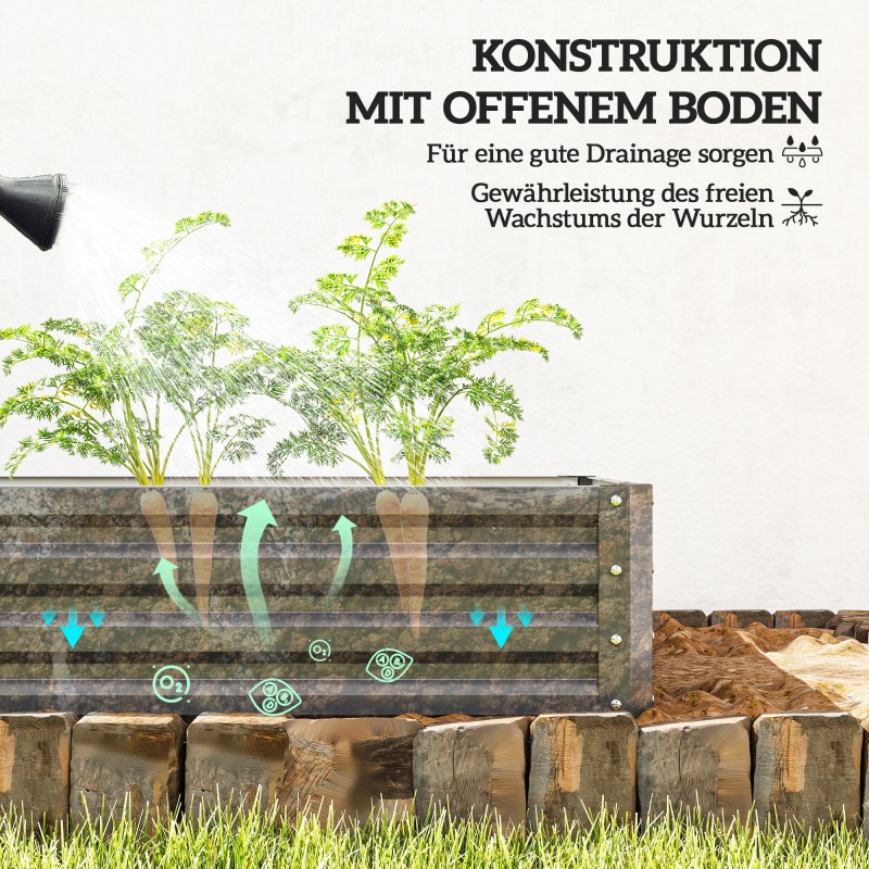 Teräksinen kasvilaatikko / kohopenkki ulkokäyttöön 120 x 120 x 30 cm, vaaleanharmaa