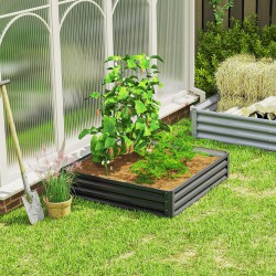 Teräksinen kasvilaatikko / kohopenkki ulkokäyttöön 120 x 120 x 30 cm, vaaleanharmaa
