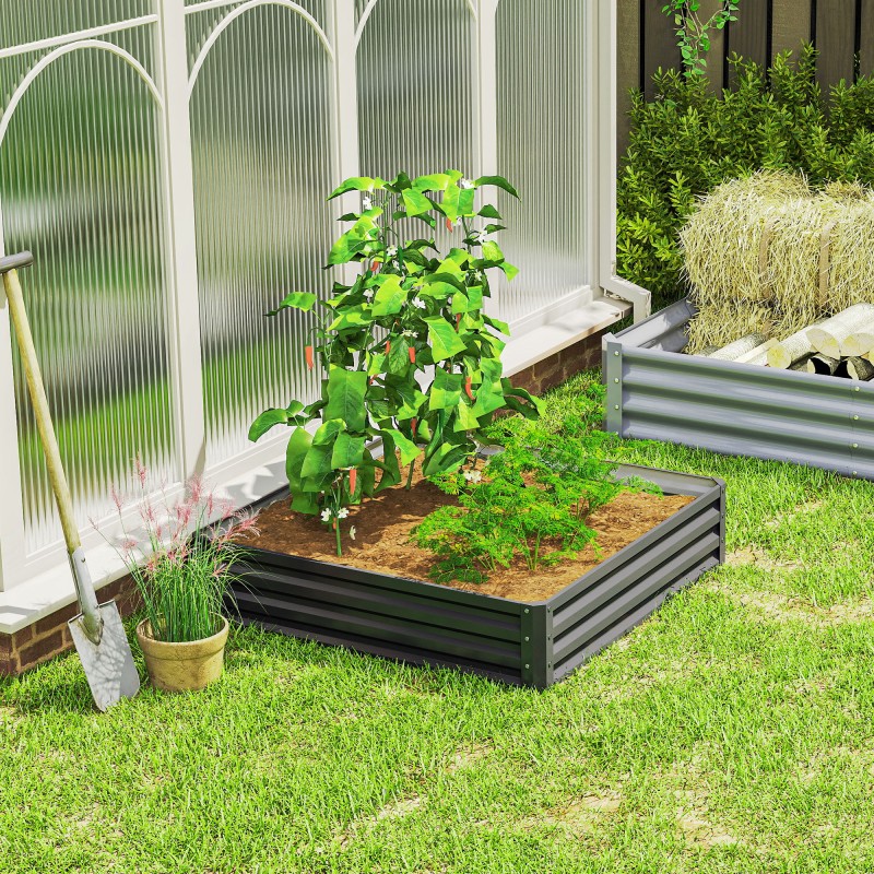 Teräksinen kasvilaatikko / kohopenkki ulkokäyttöön 120 x 120 x 30 cm, vaaleanharmaa