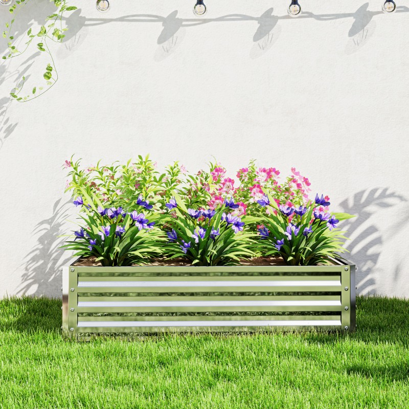 Viljelylaatikko galvanoitua terästä 120 x 120 x 30 cm hopea ulkokäyttöön