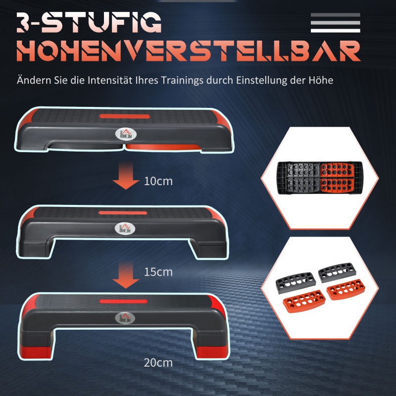 Säädettävä aerobic-stepperi kotitreeniin, 78 x 28 cm, 3 korkeutta, punainen/musta