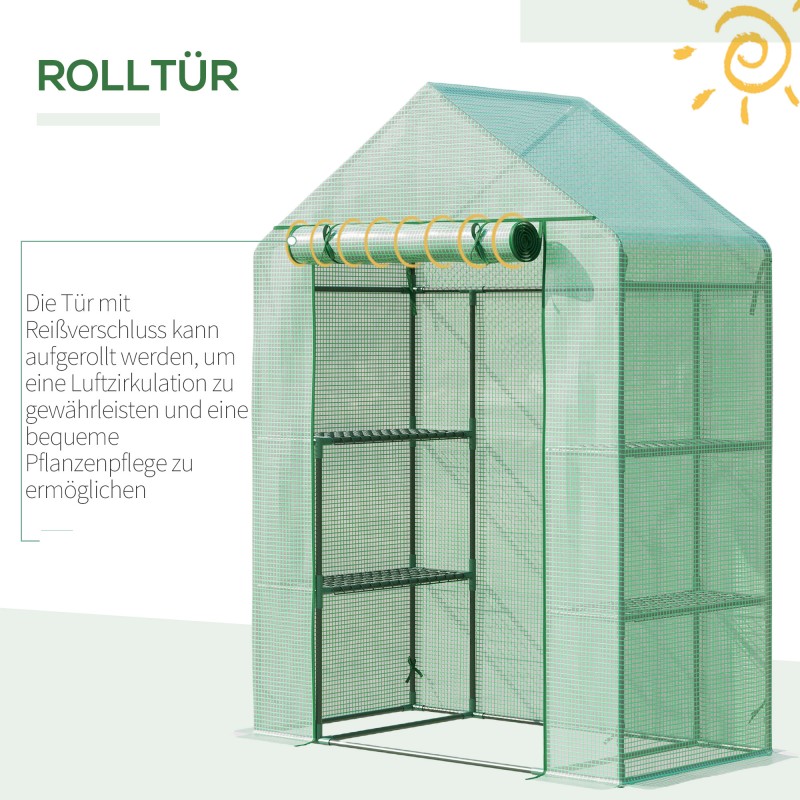 Kasvihuone hyllyillä teräsrunko PE-muovi 141 x 72 x 191 cm vihreä