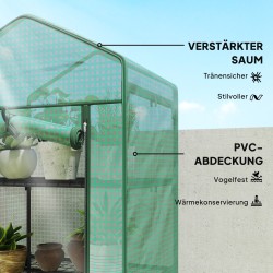 Kasvihuone viidellä hyllytasolla, teräs ja muovi, 69 x 49 x 193 cm, vihreä