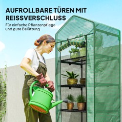 Kasvihuone viidellä hyllytasolla, teräs ja muovi, 69 x 49 x 193 cm, vihreä