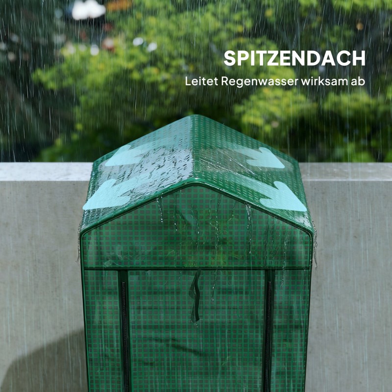 Kasvihuone viidellä hyllytasolla, teräs ja muovi, 69 x 49 x 193 cm, vihreä