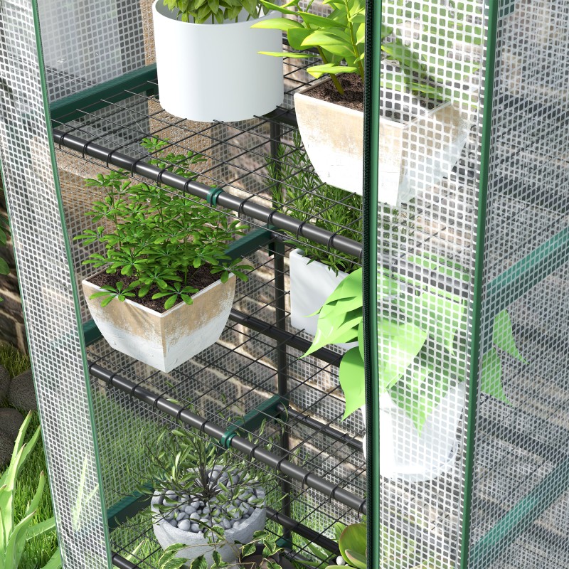 Kasvihuone 5 tasoa teräs ja muovi 69 x 49 x 193 cm valkoinen