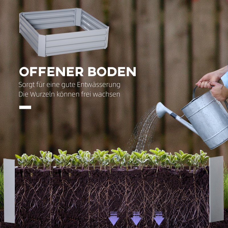 Viljelylaatikko teräksestä 100 x 100 x 30 cm, avoin pohja, 2 kpl, harmaa