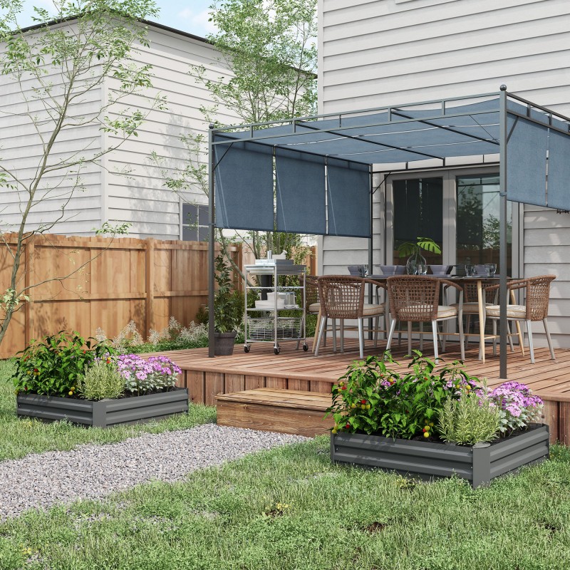 Istutuslaatikko 2 kpl, sinkitty teräs, ulkokäyttöön, 100 x 100 x 30 cm, tummanharmaa