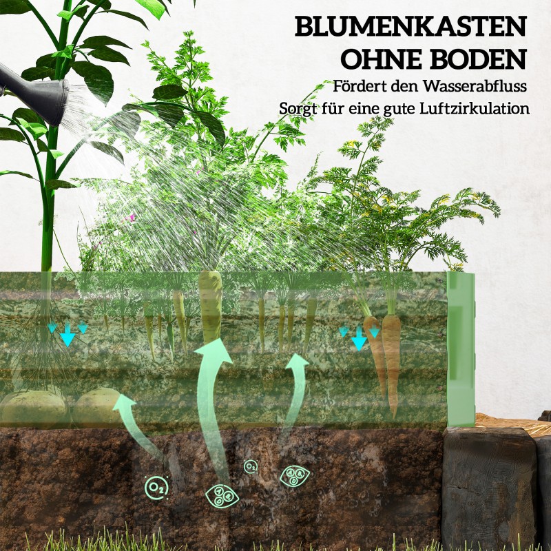 Teräksinen viljelylaatikko avoin pohja 241 x 90,5 x 30 cm vihreä