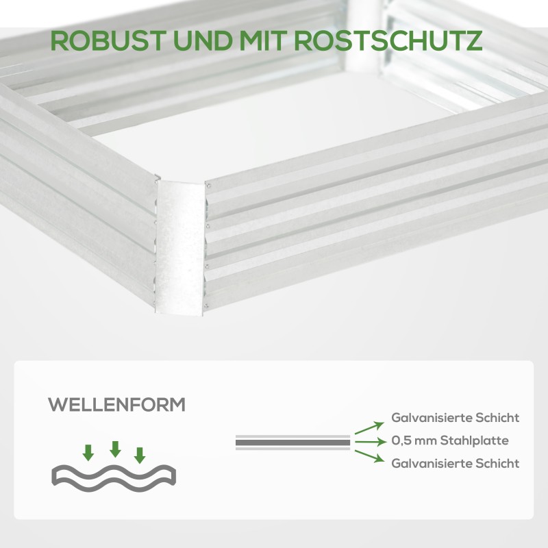 Korotettu viljelylaatikko ulkokäyttöön sinkittyä terästä 120 x 90 x 30 cm hopea