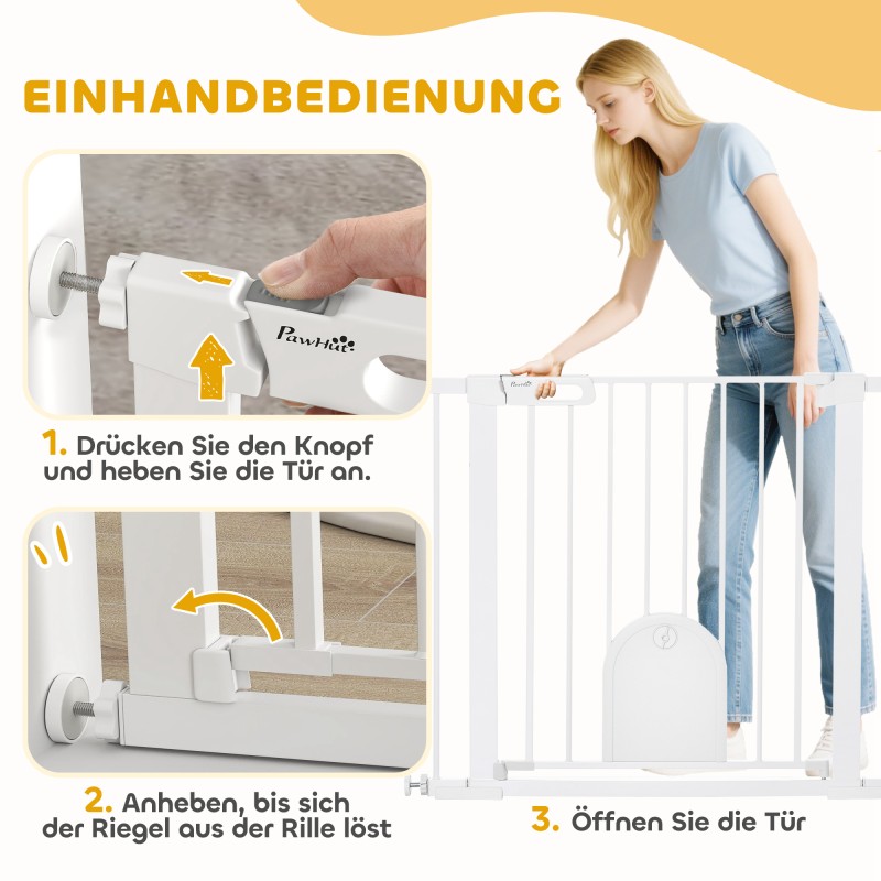 Lemmikkiportti pienellä ovella, terästä ja muovia, 75–103 x 76 cm, valkoinen