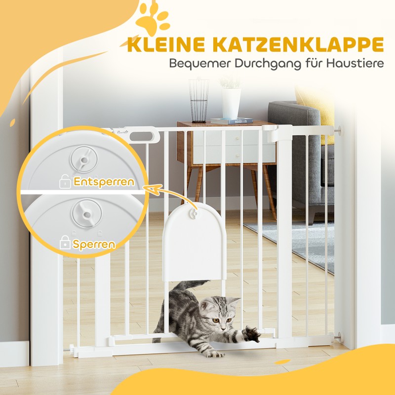 Lemmikkiportti pienellä ovella, terästä ja muovia, 75–103 x 76 cm, valkoinen