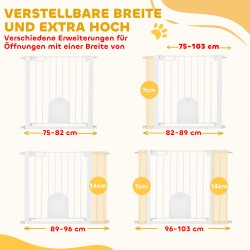 Lemmikkiportti pienellä ovella, terästä ja muovia, 75–103 x 76 cm, valkoinen