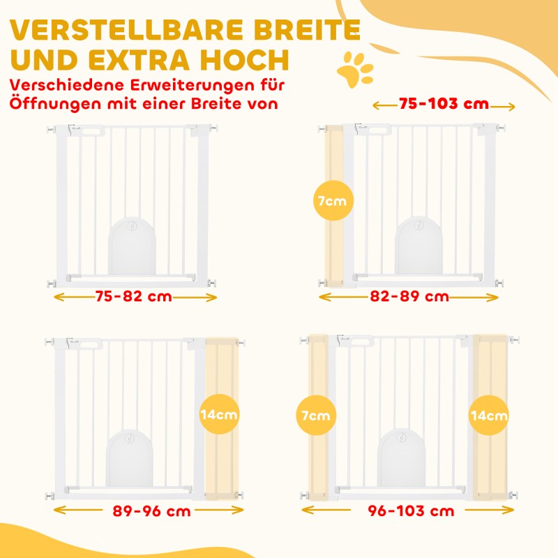 Lemmikkiportti pienellä ovella, terästä ja muovia, 75–103 x 76 cm, valkoinen