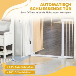 Lemmikkiportti koirille, metallinen painekiinnitteinen turvaportti 75–131 x 76 cm, valkoinen